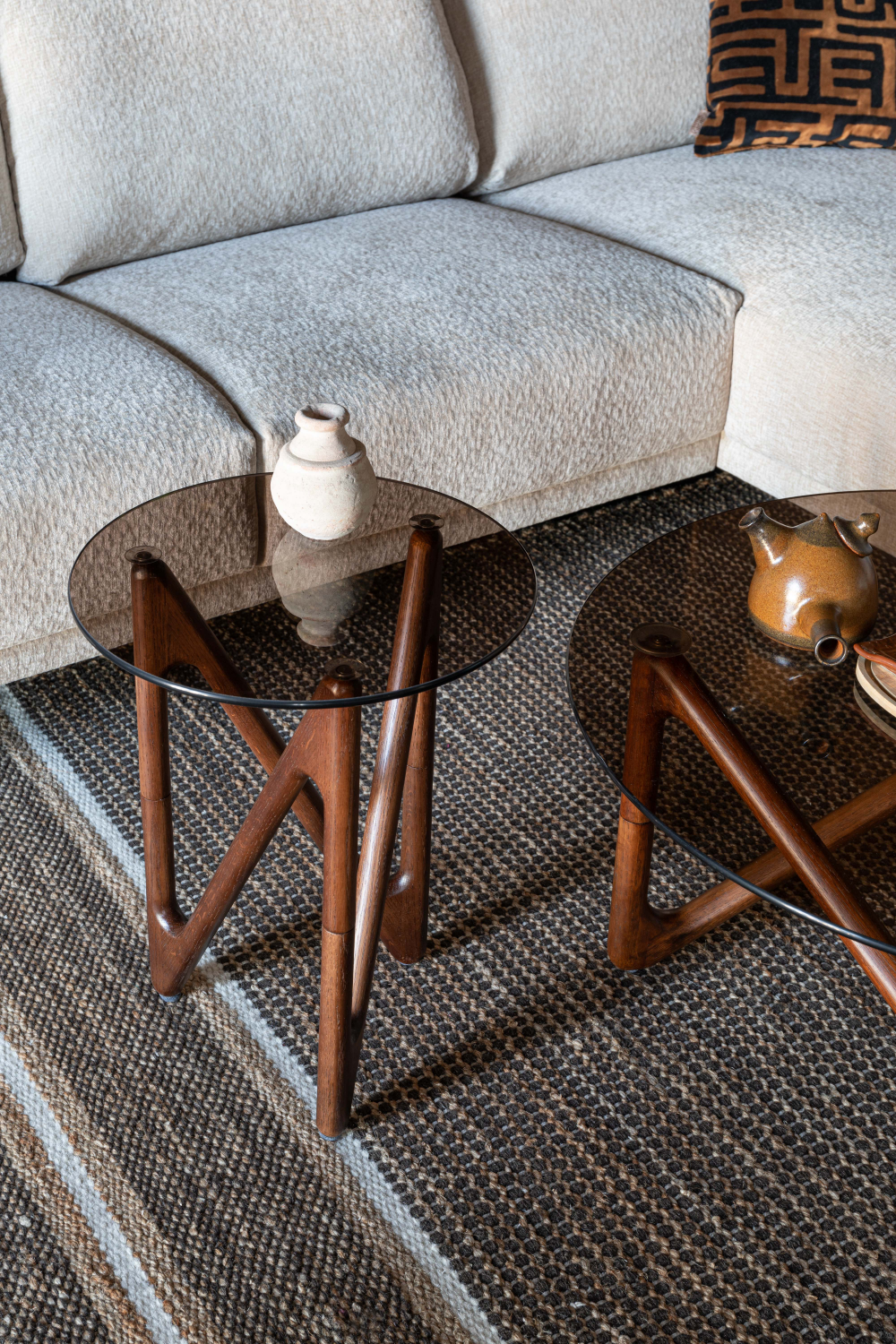 Table d'appoint rétro en verre rond