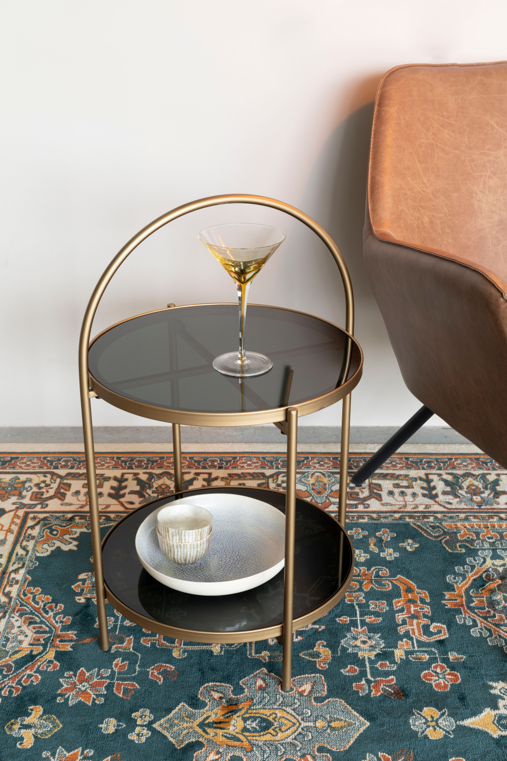 Table d'appoint ronde à cadre doré