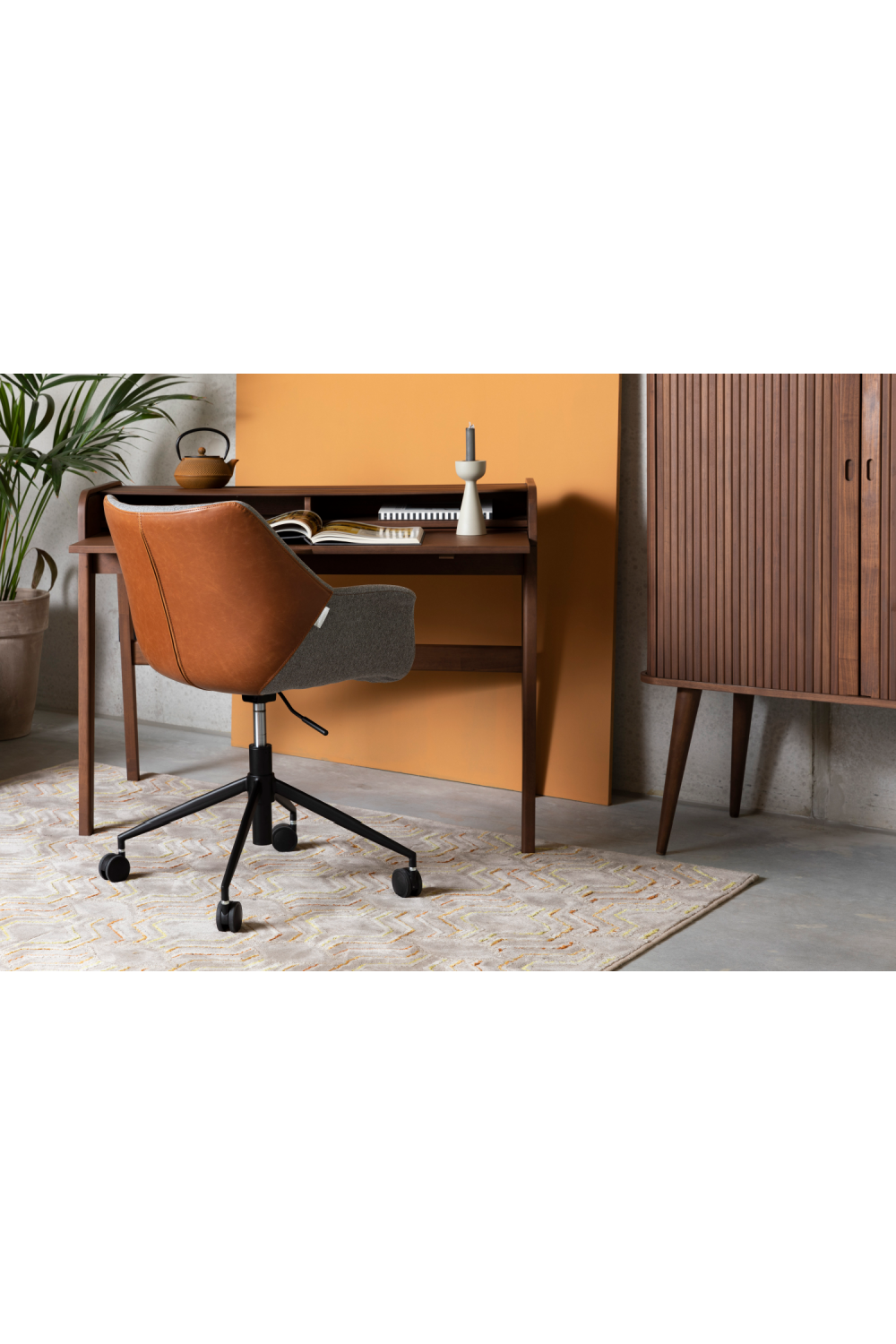 Fauteuil de bureau vintage en cuir marron